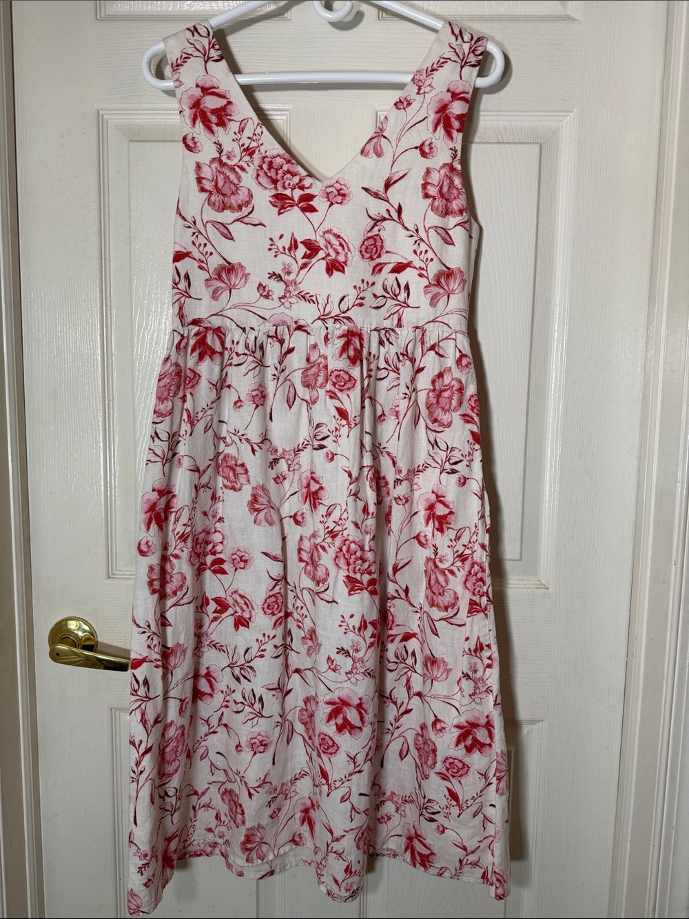 Cynthia Rowley Red Floral Linen Button-Front Dress Pockets Sz 6 - Picture 4 of 5